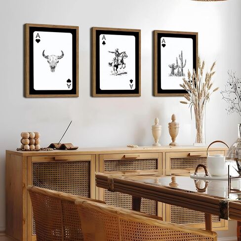 Western Cowboy Wall Art Set Of 3 Cowboy Print Playing Card Inspired Southwestern Canvas Poster Trendy Western Wall Decor Longhorn Bull Skull Room Decor for Bedroom Living Room Framed 12x16 inch in Saudi Arabia