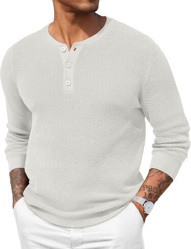 COOFANDY Men's Waffle Henley Shirts Crewneck Lightweight Sweater Long Sleeve Causal Knitted Pullover T Shirt in Saudi Arabia