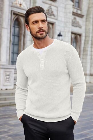 COOFANDY Men's Waffle Henley Shirts Crewneck Lightweight Sweater Long Sleeve Causal Knitted Pullover T Shirt in Saudi Arabia