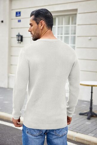COOFANDY Men's Waffle Henley Shirts Crewneck Lightweight Sweater Long Sleeve Causal Knitted Pullover T Shirt in Saudi Arabia