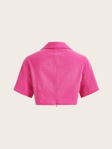 Verdusa Women's Short Sleeve Collar Neck Flap Pocket Twist Front Crop Top Shirts in Saudi Arabia