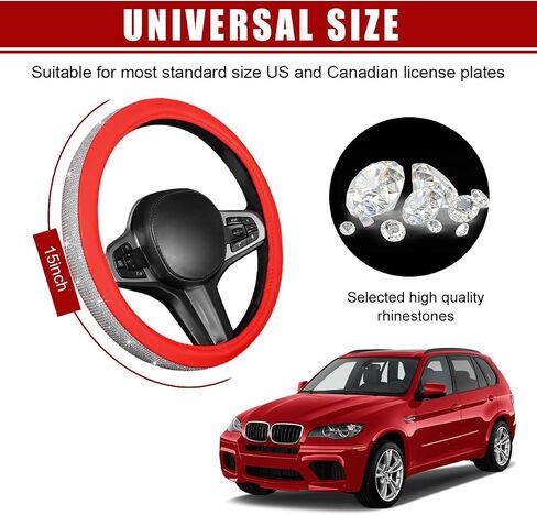 Bling Car Steering Wheel Cover, Sparkling Crystal Rhinestone Auto Wheel Protector, Anti Slip Cover Fit 15 Inch Steering Wheel for Women Girls, Universal Car Accessories (White+Red) in Kuwait