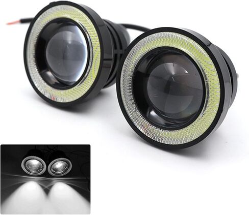 Angel Eye Fog Lights LED Halo Ring DRL Headlights, Super Bright Fog Lamp with Round COB Aperture, 12V 10W Daytime Running Projector Light Bulb Fits Car Truck Moto SUV (White) in Kuwait