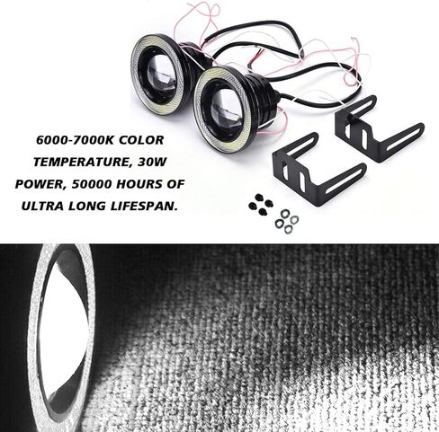 Angel Eye Fog Lights LED Halo Ring DRL Headlights, Super Bright Fog Lamp with Round COB Aperture, 12V 10W Daytime Running Projector Light Bulb Fits Car Truck Moto SUV (White) in Kuwait