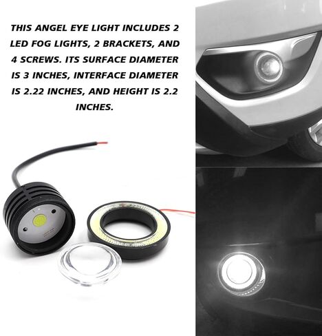 Angel Eye Fog Lights LED Halo Ring DRL Headlights, Super Bright Fog Lamp with Round COB Aperture, 12V 10W Daytime Running Projector Light Bulb Fits Car Truck Moto SUV (White) in Kuwait