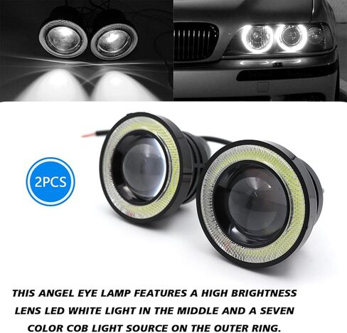 Angel Eye Fog Lights LED Halo Ring DRL Headlights, Super Bright Fog Lamp with Round COB Aperture, 12V 10W Daytime Running Projector Light Bulb Fits Car Truck Moto SUV (White) in Kuwait