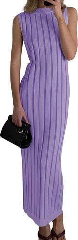 Wenrine Womens Sleeveless Sweater Dress Mock Neck Ribbed Knit Fall Tank Maxi Dresses in Saudi Arabia