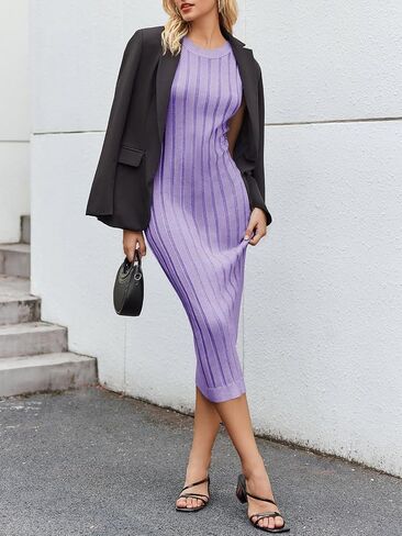 Wenrine Womens Sleeveless Sweater Dress Mock Neck Ribbed Knit Fall Tank Maxi Dresses in Saudi Arabia