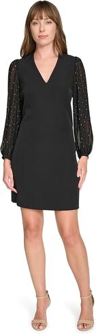 Tommy Hilfiger Women's Bedazzled Chiffon Sleeves Salon Stretch Knee Length Shift Dress in Kuwait