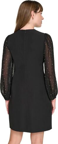 Tommy Hilfiger Women's Bedazzled Chiffon Sleeves Salon Stretch Knee Length Shift Dress in Kuwait