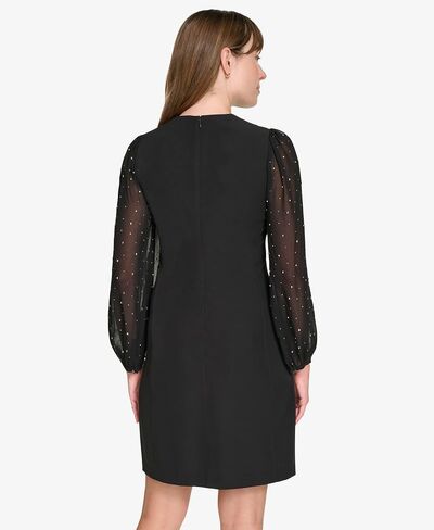 Tommy Hilfiger Women's Bedazzled Chiffon Sleeves Salon Stretch Knee Length Shift Dress in Kuwait