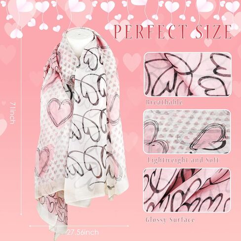 وشاح عيد الحب مطبوع على شكل قلب للنساء هدية العيد وشاح طويل للجنسين خفيف الوزن وناعم وشفاف in Kuwait