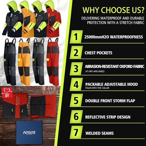 سترة وسروال مريلة للإبحار للرجال - مجموعة مكونة من 3 طبقات من Ocean PRO، مقاومة للماء، ومسامية، ومتينة in Kuwait