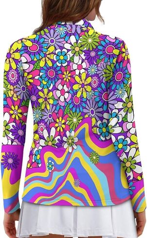 POLERO Women's Long Sleeve Golf Shirts Printed Long Sleeve Zip Up Shirt Athletic Casual Golf Tops in Kuwait