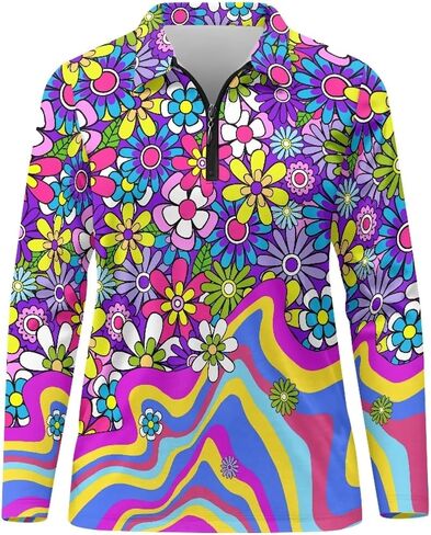 POLERO Women's Long Sleeve Golf Shirts Printed Long Sleeve Zip Up Shirt Athletic Casual Golf Tops in Kuwait