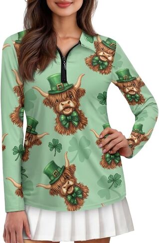 POLERO Women's Long Sleeve Golf Shirts Printed Long Sleeve Zip Up Shirt Athletic Casual Golf Tops in Kuwait