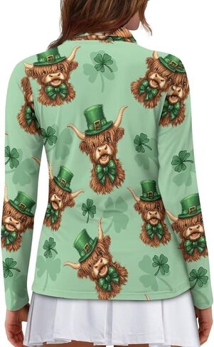 POLERO Women's Long Sleeve Golf Shirts Printed Long Sleeve Zip Up Shirt Athletic Casual Golf Tops in Kuwait