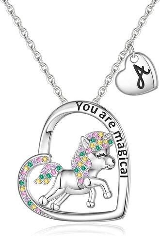 Unicorns Gifts for Girls Necklaces, White Gold Plated Colorful CZ Unicorn Necklace for Girls Heart Unicorn Necklace for Girls Letter Initial Necklaces for Girls Kids Unicorn Gifts for Girls Jewelry in Saudi Arabia