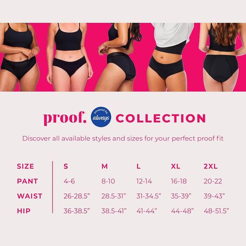 Proof. by Always High Rise Brief, Overnight Absorbency Period Underwear for Women - Holds up to 9 Regular Tampons - Washable Leakproof Period Panties - S, Black in Saudi Arabia