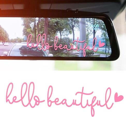 3 Pcs Hello Beautiful Rearview Mirror Decal with Heart, Vinyl Stickers Car Window Water Bottle Vanity Mirror Stickers Positive Affirmation for Women Girl Laptop Gift(Black) in Saudi Arabia