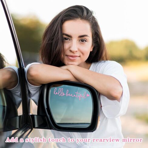 3 Pcs Hello Beautiful Rearview Mirror Decal with Heart, Vinyl Stickers Car Window Water Bottle Vanity Mirror Stickers Positive Affirmation for Women Girl Laptop Gift(Black) in Saudi Arabia