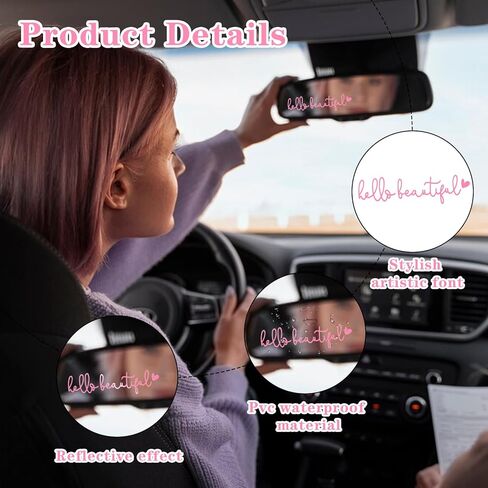 3 Pcs Hello Beautiful Rearview Mirror Decal with Heart, Vinyl Stickers Car Window Water Bottle Vanity Mirror Stickers Positive Affirmation for Women Girl Laptop Gift(Black) in Saudi Arabia