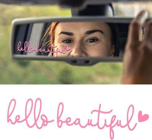 3 Pcs Hello Beautiful Rearview Mirror Decal with Heart, Vinyl Stickers Car Window Water Bottle Vanity Mirror Stickers Positive Affirmation for Women Girl Laptop Gift(Black) in Saudi Arabia