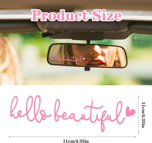 3 Pcs Hello Beautiful Rearview Mirror Decal with Heart, Vinyl Stickers Car Window Water Bottle Vanity Mirror Stickers Positive Affirmation for Women Girl Laptop Gift(Black) in Saudi Arabia