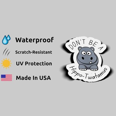 ملصق imakestickerz Don't Be A Hippo-Twatamus لطيف مضحك يقول الفكاهة فرس النهر فرس النهر الكرتون الحيوان للماء الفينيل صائق ملصق سيارة، شاحنة، زجاجة مياه، كمبيوتر محمول 3.5 بوصة (3 قطع) (IMS-S-F-HIPPO-3PK) in Saudi Arabia