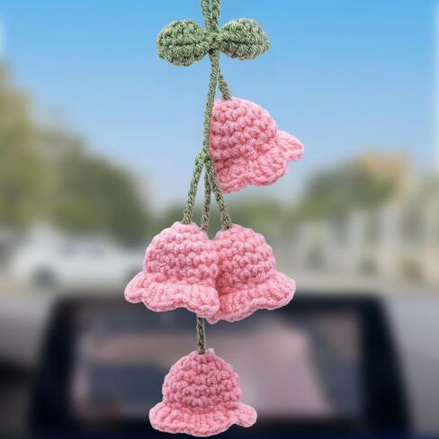 Crochet Daisy Car Mirror Hanging Decor – Handmade Knitted Flower Accessories for Women, Aesthetic Rear View Mirror Decor, Cute Car Accessories (White) in Kuwait