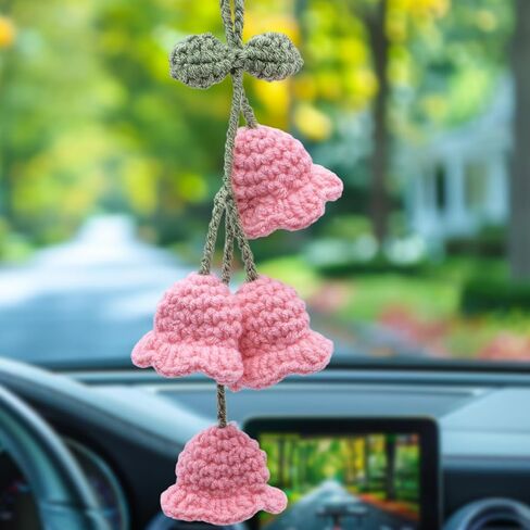 Crochet Daisy Car Mirror Hanging Decor – Handmade Knitted Flower Accessories for Women, Aesthetic Rear View Mirror Decor, Cute Car Accessories (White) in Kuwait