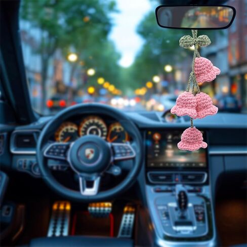 Crochet Daisy Car Mirror Hanging Decor – Handmade Knitted Flower Accessories for Women, Aesthetic Rear View Mirror Decor, Cute Car Accessories (White) in Kuwait