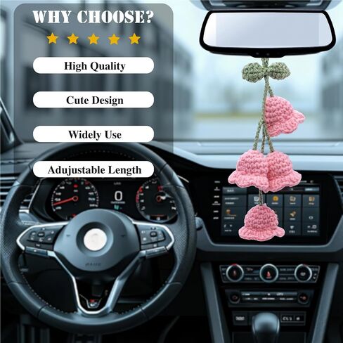 Crochet Daisy Car Mirror Hanging Decor – Handmade Knitted Flower Accessories for Women, Aesthetic Rear View Mirror Decor, Cute Car Accessories (White) in Kuwait