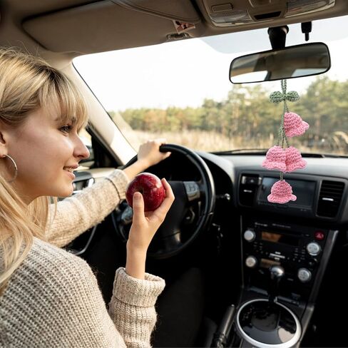Crochet Daisy Car Mirror Hanging Decor – Handmade Knitted Flower Accessories for Women, Aesthetic Rear View Mirror Decor, Cute Car Accessories (White) in Kuwait