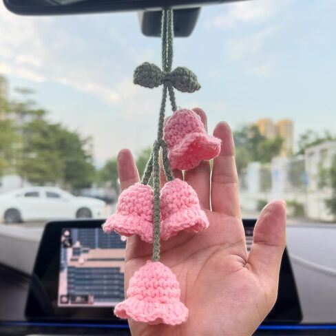 Crochet Daisy Car Mirror Hanging Decor – Handmade Knitted Flower Accessories for Women, Aesthetic Rear View Mirror Decor, Cute Car Accessories (White) in Kuwait