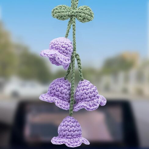 Crochet Daisy Car Mirror Hanging Decor – Handmade Knitted Flower Accessories for Women, Aesthetic Rear View Mirror Decor, Cute Car Accessories (White) in Kuwait