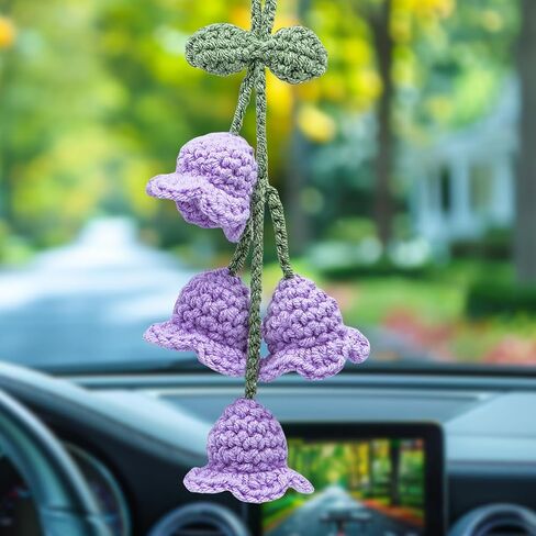 Crochet Daisy Car Mirror Hanging Decor – Handmade Knitted Flower Accessories for Women, Aesthetic Rear View Mirror Decor, Cute Car Accessories (White) in Kuwait