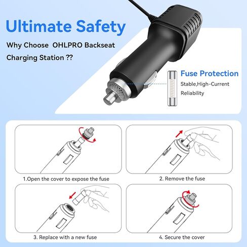 OHLPRO Multi-Car Retractable Backseat Charging Station, 110W Fast Car Charger Adapter for All Phones, Great for Taxi, Uber, Lyft, Rideshare, USB/Type-C/Lightning Charge Ports, Attaches to Headrest in Saudi Arabia
