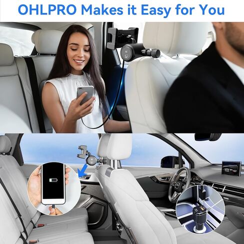 OHLPRO Multi-Car Retractable Backseat Charging Station, 110W Fast Car Charger Adapter for All Phones, Great for Taxi, Uber, Lyft, Rideshare, USB/Type-C/Lightning Charge Ports, Attaches to Headrest in Saudi Arabia