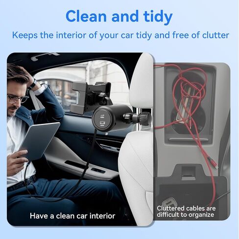 OHLPRO Multi-Car Retractable Backseat Charging Station, 110W Fast Car Charger Adapter for All Phones, Great for Taxi, Uber, Lyft, Rideshare, USB/Type-C/Lightning Charge Ports, Attaches to Headrest in Saudi Arabia