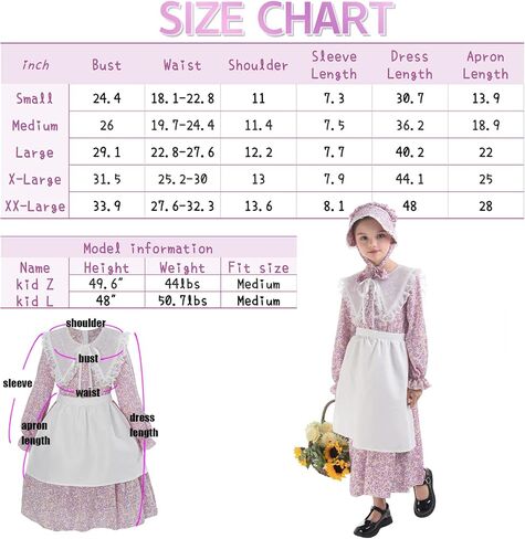 LTAKK Pioneer Dress Girls Colonial Costume Prairie Pilgrim Girl Dresses with Apron and Bonnet in Saudi Arabia