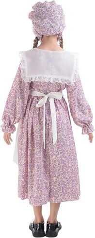LTAKK Pioneer Dress Girls Colonial Costume Prairie Pilgrim Girl Dresses with Apron and Bonnet in Saudi Arabia