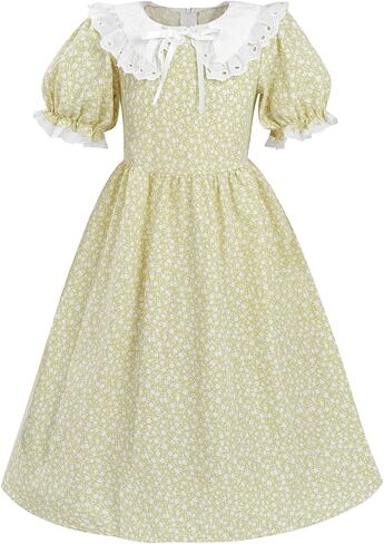 LTAKK Pioneer Dress Girls Colonial Costume Prairie Pilgrim Girl Dresses with Apron and Bonnet in Saudi Arabia