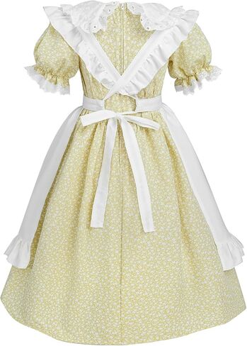 LTAKK Pioneer Dress Girls Colonial Costume Prairie Pilgrim Girl Dresses with Apron and Bonnet in Saudi Arabia