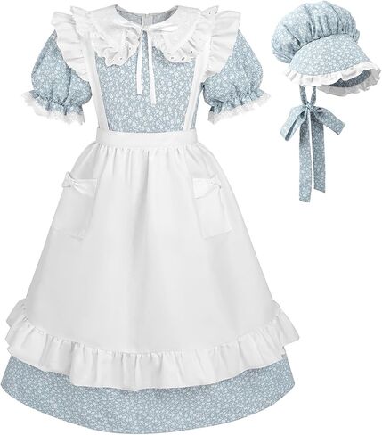 LTAKK Pioneer Dress Girls Colonial Costume Prairie Pilgrim Girl Dresses with Apron and Bonnet in Saudi Arabia