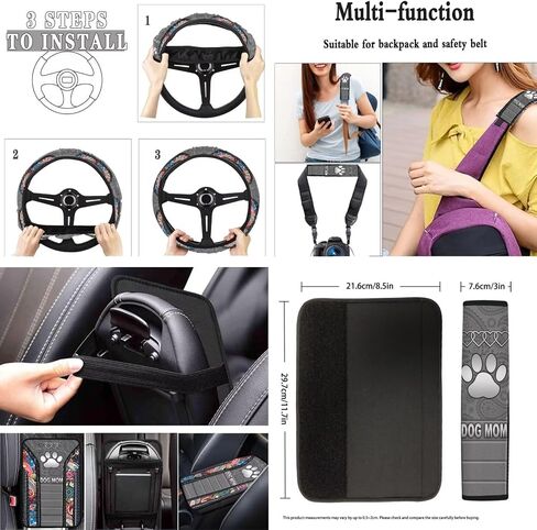 Paw Print Car Seat Cover Full Set, Boho Floral Auto Interior Accessories Set, Car Seat Covers Floor Mats with Steering Wheel Cover Safety Belt Pads Armrest Pad Keyrings, Easy to Install in Kuwait