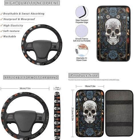 Paw Print Car Seat Cover Full Set, Boho Floral Auto Interior Accessories Set, Car Seat Covers Floor Mats with Steering Wheel Cover Safety Belt Pads Armrest Pad Keyrings, Easy to Install in Kuwait