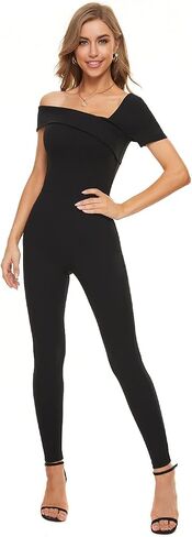 SUGAR POISON Women's Casual Cross Off Shoulder Elegant High Waist Long Jumpsuit Short Sleeve Romper in Saudi Arabia