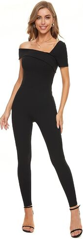 SUGAR POISON Women's Casual Cross Off Shoulder Elegant High Waist Long Jumpsuit Short Sleeve Romper in Saudi Arabia