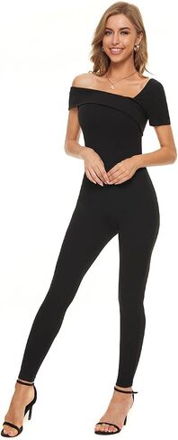 SUGAR POISON Women's Casual Cross Off Shoulder Elegant High Waist Long Jumpsuit Short Sleeve Romper in Saudi Arabia